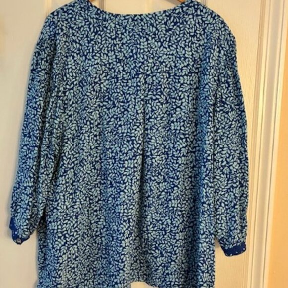 J Jill Women's Plus Blue Floral Flowy Elbow length sleeve Top Blouse Size 3X - Picture 4 of 8
